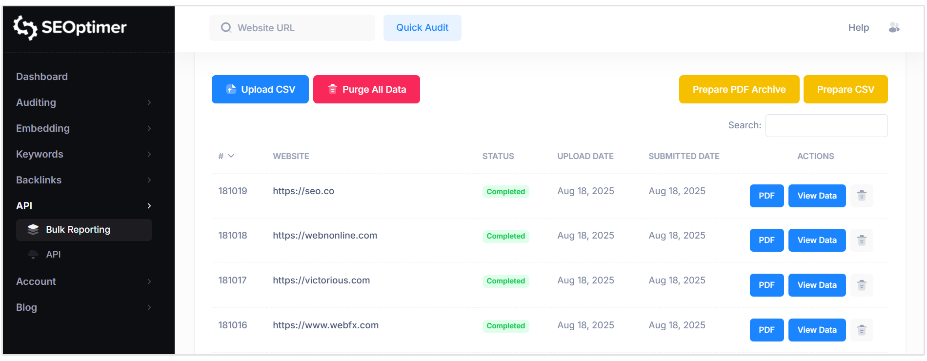 Bulk reporting after batch is complete